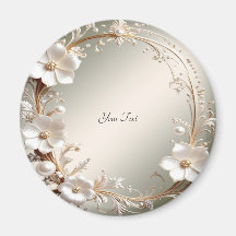 Verzierter Weißer Blumenrahmen Magnet