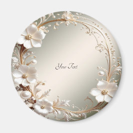 Verzierter Weißer Blumenrahmen Magnet