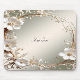 Verzierter weißer Blumenrahmen-Mauspad Mousepad