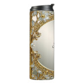 Verzierter weißer Blumenthermaltumbler Thermosbecher (Nach links gedreht)