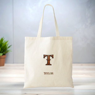 Verzierter Western-Leder-Initial-Monogramm T Tragetasche