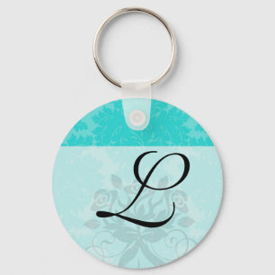 verziertes Aquamarinblauer Damastmuster Schlüsselanhänger