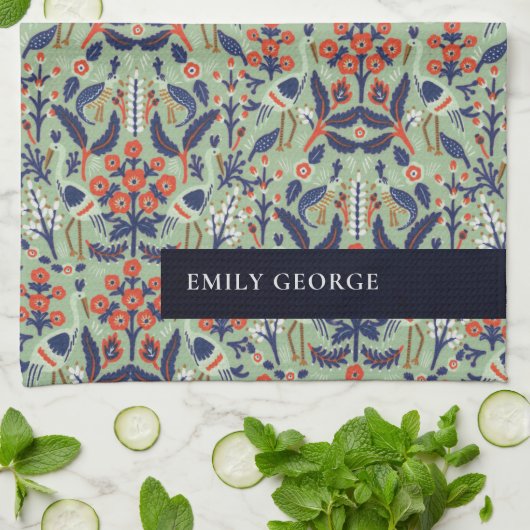 Verziertes Aquamarines Pfauenmuster der Marine Geschirrtuch (Gefaltet)