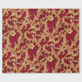 Verziertes Barock Golden Floral Damask Rotes Velve Geschenkpapier (Flach)