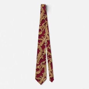 Verziertes Barock Golden Floral Damask Rotes Velve Krawatte