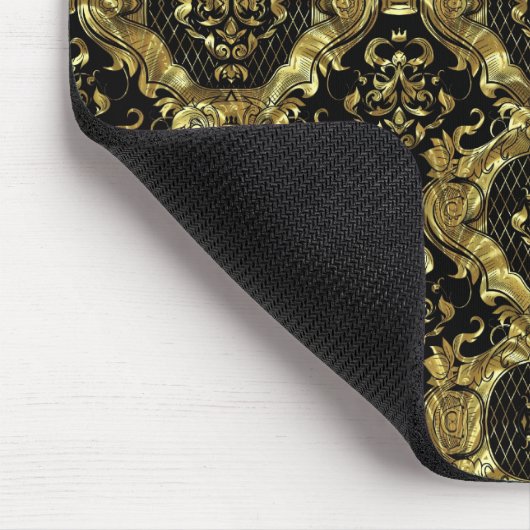Verziertes Barockdesign aus Schwarz und Gold Mousepad (Ecke)