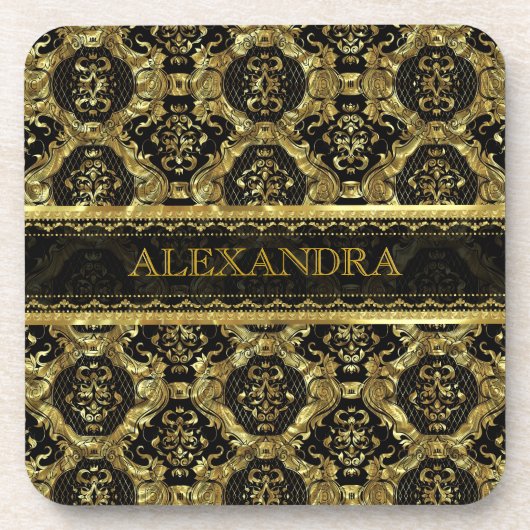 Verziertes Barockdesign-Monogramm aus Schwarz und Untersetzer (Vorderseite)