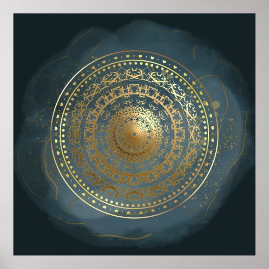 Verziertes Blau und Gold geblüht Poster (Vorne)