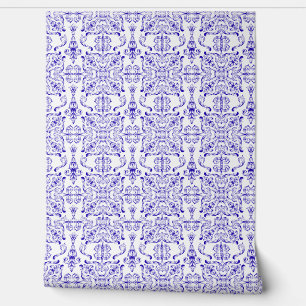 Verziertes Blau und Weißes Mittelmeer Tapete