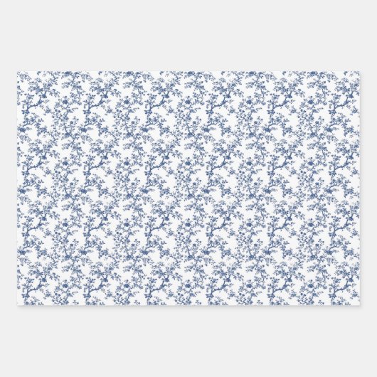 Verziertes Blaues Botanical 3 Geschenkpapier Set (Vorderseite 3)