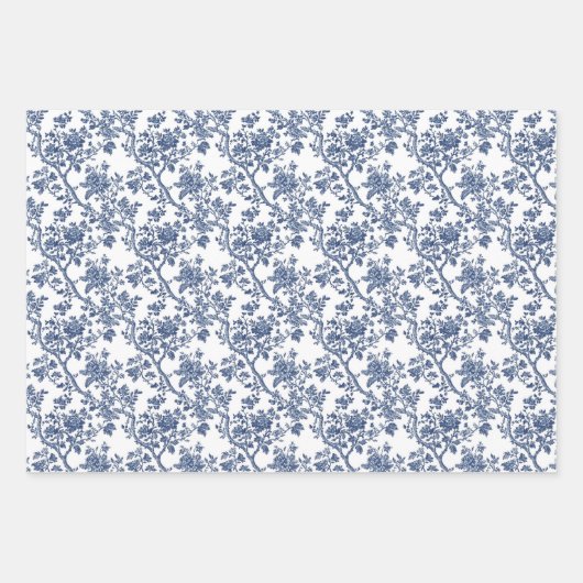 Verziertes Blaues Botanical 3 Geschenkpapier Set (Vorderseite 2)