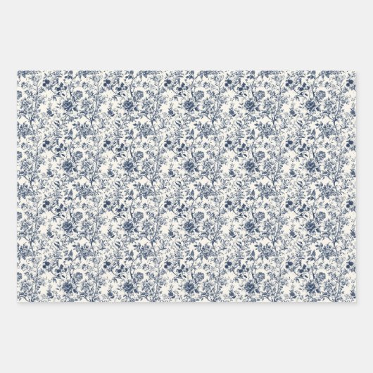 Verziertes Blaues Botanical 3 Geschenkpapier Set (Vorderseite)