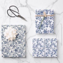Verziertes Blaues Botanical 3 Geschenkpapier Set