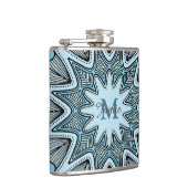 Verziertes blaues Monogramm-Mandala personalisiert Flachmann (Rechts)