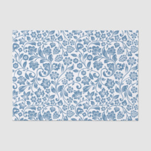 Verziertes blaues und weißes Blumenmuster Seidenpapier
