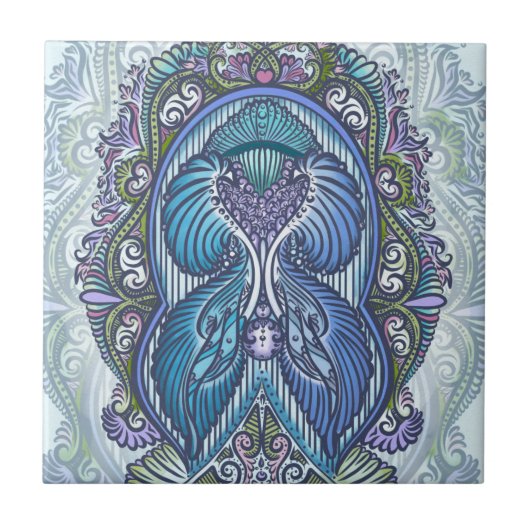 Verziertes Blue & Aquamarin Mandala Design Fliese (Vorderseite)