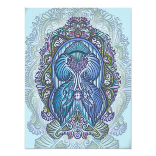 Verziertes Blue & Aquamarin Mandala Design Fotodruck