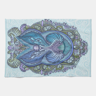 Verziertes Blue & Aquamarin Mandala Design Küchentuch