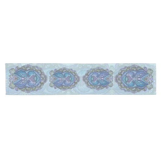 Verziertes Blue & Aquamarin Mandala Design Kurzer Tischläufer (Horizontal)