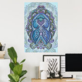Verziertes Blue & Aquamarin Mandala Design Poster (Heimbüro)