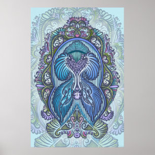 Verziertes Blue & Aquamarin Mandala Design Poster