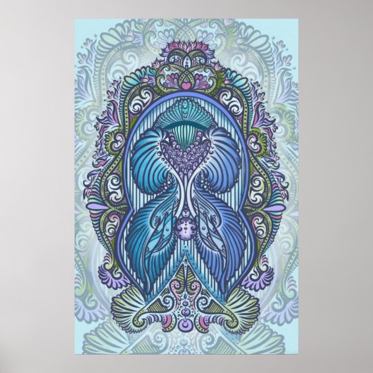 Verziertes Blue & Aquamarin Mandala Design Poster (Vorne)