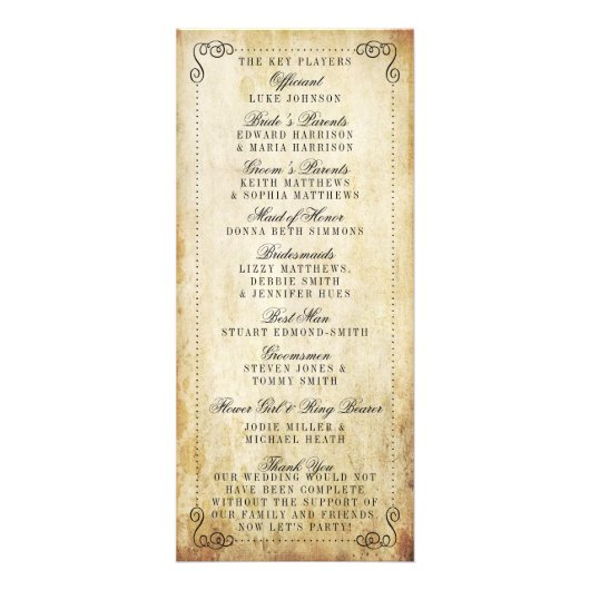 Verziertes Blühtest-Hochzeitsprogramm Werbekarte (Hinten)