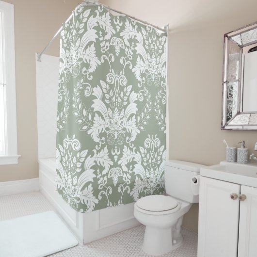 Verziertes Blumendesign in Weiß und Weiß Duschvorhang (Beispiel)