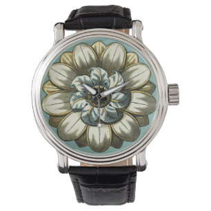 Verziertes Blumenmedaillon auf hellblauem Armbanduhr