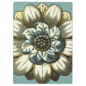 Verziertes Blumenmedaillon auf hellblauem Klemmbrett (Rückseite)