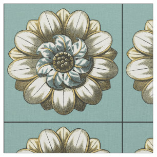 Verziertes Blumenmedaillon auf hellblauem Stoff