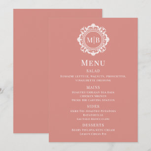 Verziertes Blumenmenü für Monogramm-Rose Menükarte