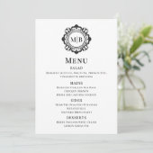 Verziertes Blumenmenü für Monogramme - Schwarz-wei Menükarte (Stehend Vorderseite)