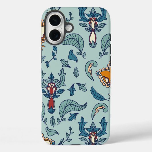 Verziertes Blumenmuster auf einem hellblauen Hinte Case-Mate iPhone Hülle (Rückseite)