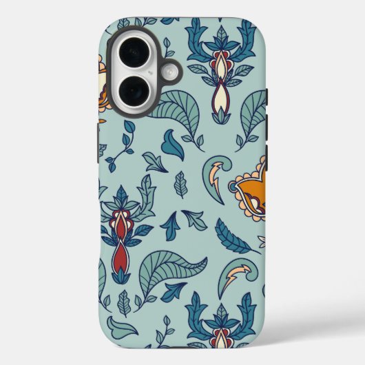Verziertes Blumenmuster auf einem hellblauen Hinte Case-Mate iPhone Hülle (Rückseite)