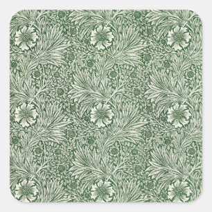 Verziertes Blumenmuster aus weißen Blumen und Blät Quadratischer Aufkleber