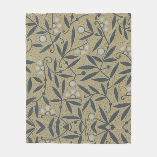 Verziertes Blumenmuster mit dunkelblauen Reben Fleecedecke (Vorderseite)