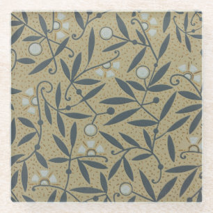Verziertes Blumenmuster mit dunkelblauen Reben Glasuntersetzer
