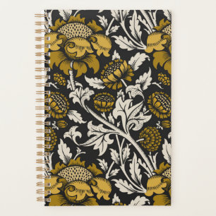 Verziertes Blumenmuster mit großen goldenen Blumen Planer