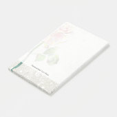 Verziertes Blumenmuster mit rosa Rose Post-it Klebezettel (angewinkelt)
