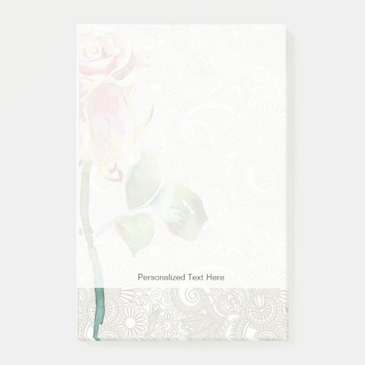 Verziertes Blumenmuster mit rosa Rose Post-it Klebezettel (Vorderseite)