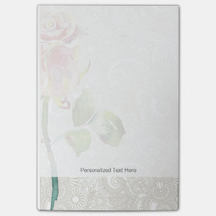 Verziertes Blumenmuster mit rosa Rose Post-it Klebezettel