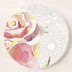 Verziertes Blumenmuster mit rosa Wasserfarben-Rose Untersetzer