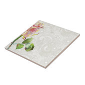 Verziertes Blumenmuster mit rosa Watercolor-Rose Fliese (Seite)