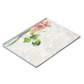Verziertes Blumenmuster mit rosa Watercolor-Rose Notizblock (Linke Seite)