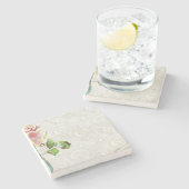 Verziertes Blumenmuster mit rosa Watercolor-Rose Steinuntersetzer (Seitenansicht)