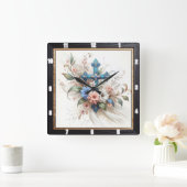 Verziertes Blumenmuster Quadratische Wanduhr (Zuhause)