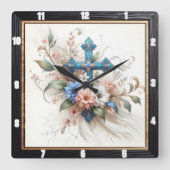 Verziertes Blumenmuster Quadratische Wanduhr (Vorderseite)