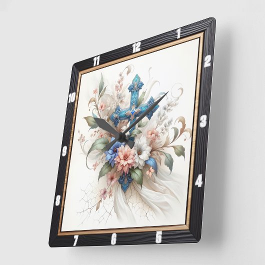 Verziertes Blumenmuster Quadratische Wanduhr (Winkel)