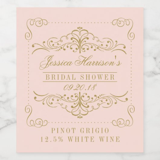 Verziertes Brautparty mit weißem Rosa und goldfarb Weinetikett (Einzelnes Label)